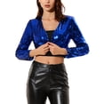 thumbnail image 1 of INSPIRE CHIC Boléro Court Ouvert Sans Col à Paillettes à Manches Longues Décontracté pour Femme P Bleu, 1 of 7