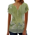 thumbnail image 2 of AKEGAMN Women's 2025 Trendy Boho Floral Print V-Neck Short Sleeve Tunic Blouse, Green S-3XL, 2 of 5