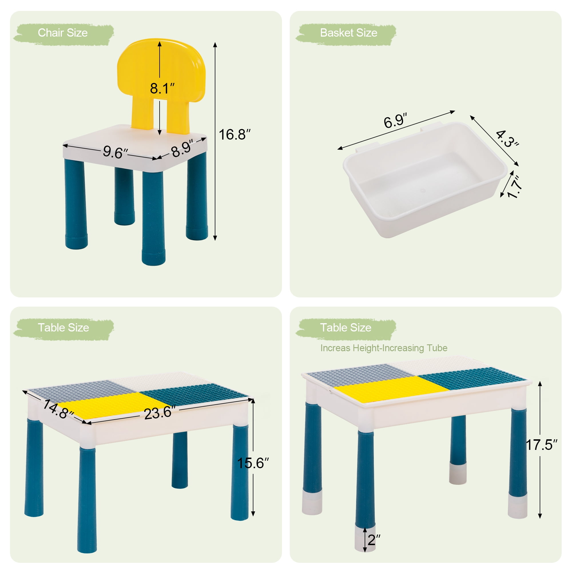 Tobbi Toddler Table and Chairs, Kids Activity Table Set with 2 Chairs, Building Block Table