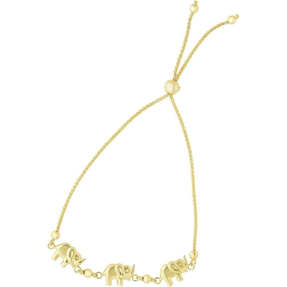 Floreo 14k Yellow Gold Elephant Charms Adjustable Wheat Link Friendship Bolo Bracelet, Extendable 9.25 Inch