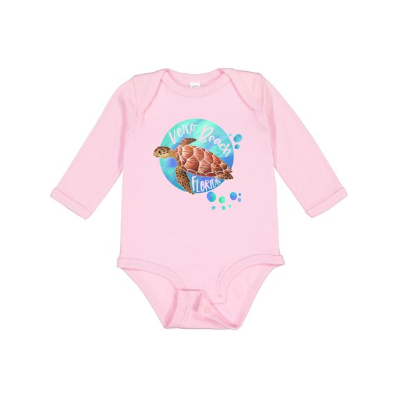 Inktastic Vero Beach, Florida Swimming Sea Turtle with Bubbles Boys or Girls Long Sleeve Baby Bodysuit
