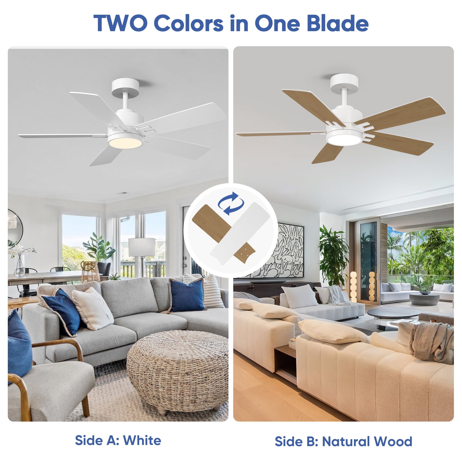 52 inch Ceiling Fans with Lights, 10 Double-sided Blades, Indoor Outdoor Smart Ceiling Fan with Alexa/App/Remote Control, 6 Speed Quiet Reversible DC Motor, 3CCT Dimmable