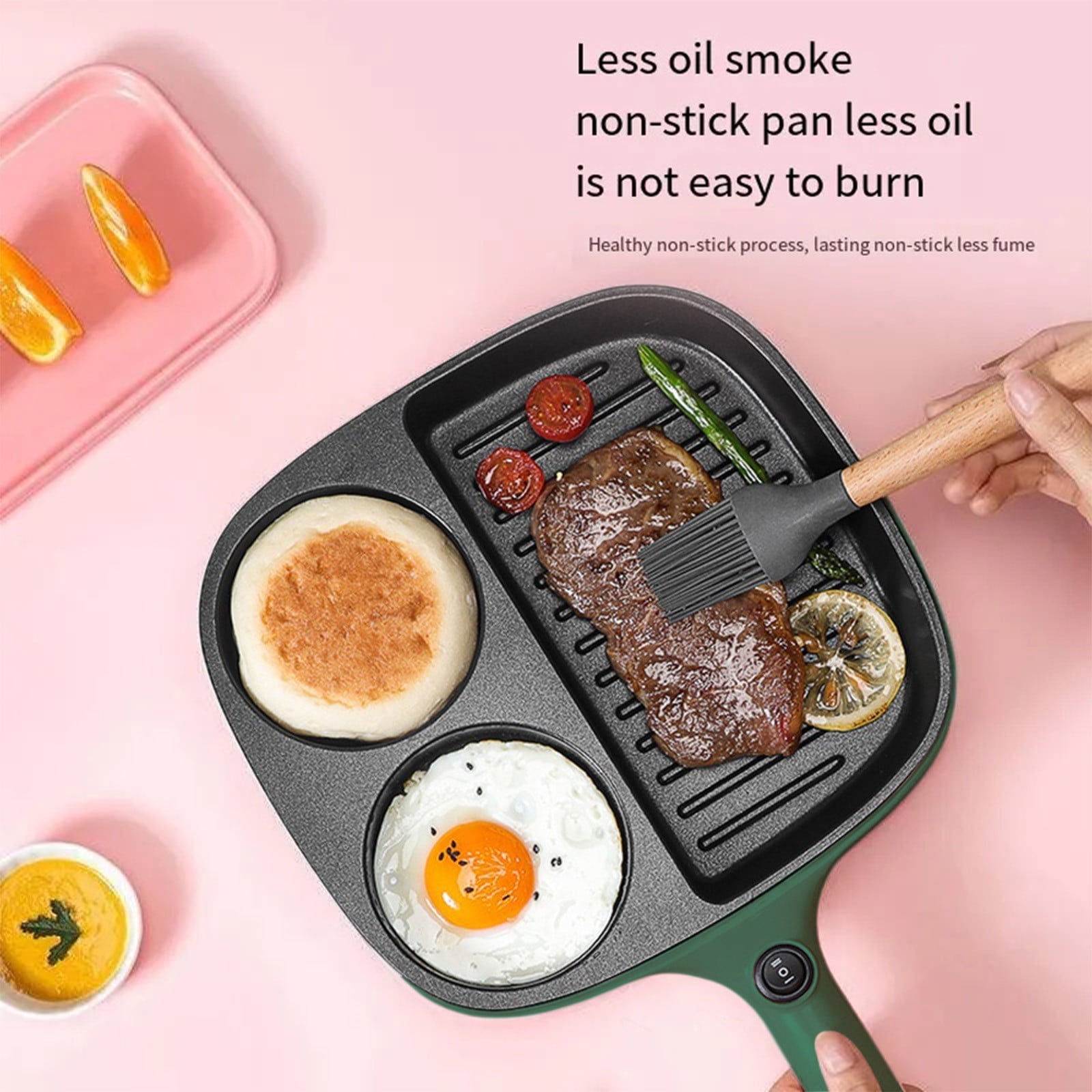 Small Non Stick Frying Pan 3 in 1 Omelette Pan 110V with Steaming Rack for Burgers Kitchen Dining Bar