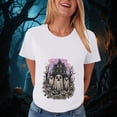 thumbnail image 4 of Women Multicolor Halloween Graphic Print Short Sleeve Crew Neck T-Shirt, Soft Loose Basic Casual Blouse Tops for Daily Autumn Wear and Holiday Party Dressing S White, 4 of 8