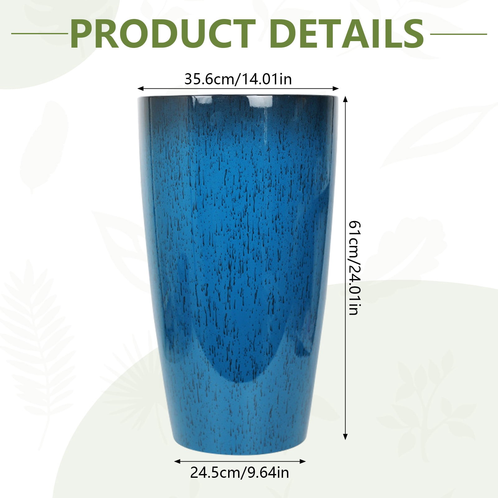 2 Pack 24" Tall Planters Sturdy Plant Flower Tree Pots for Indoor Outdoor Decor, Blue