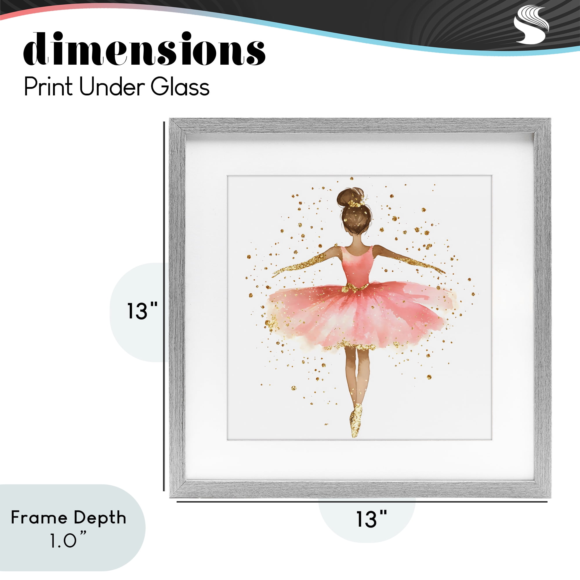 Stupell Industries Ballerina with Gold Glitter Gray Framed Print Under Glass, design by Creative Studio