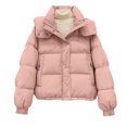 thumbnail image 1 of Oversized Puffer Coat for Women, Stand Collar Hooded Solid Color Design, Fashionable & Warm Layer for Freezing Temperatures & Snow.PinkM, 1 of 4