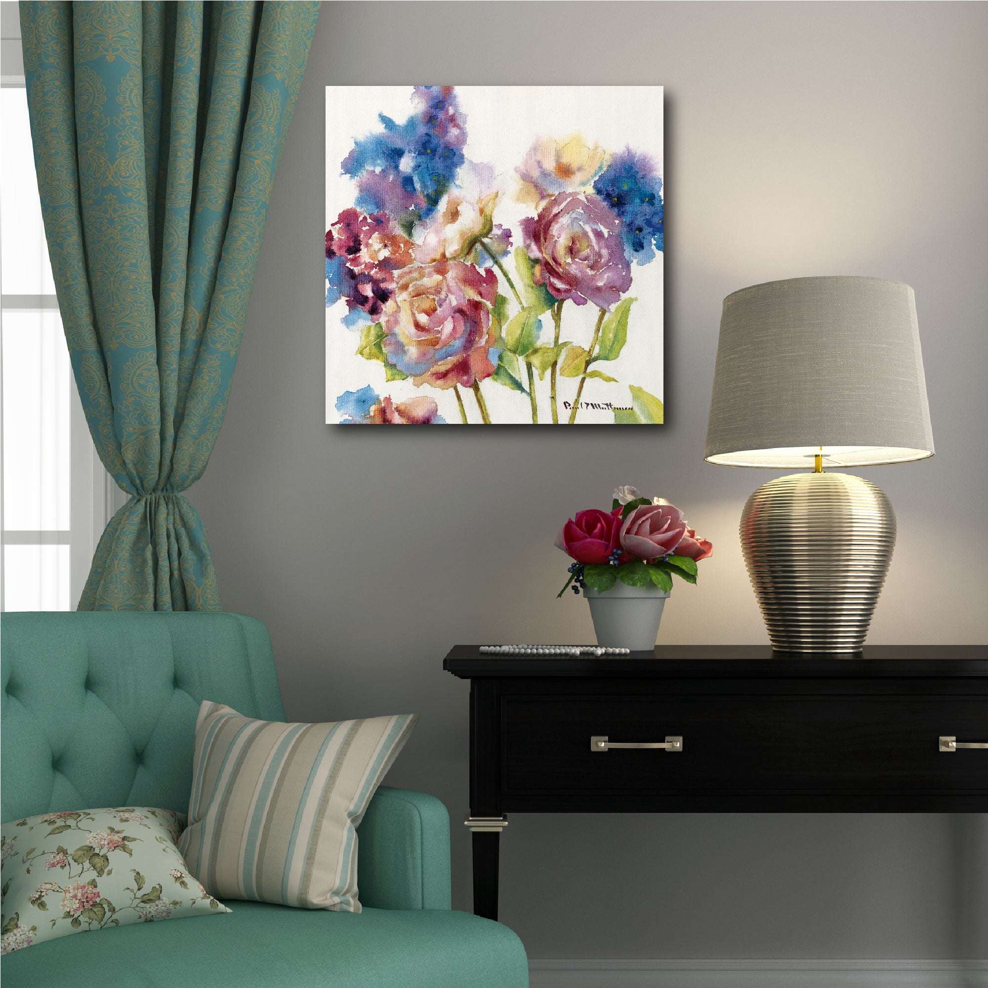 Watercolor Blooms Gallery-Wrapped Canvas Wall Art, 16x16