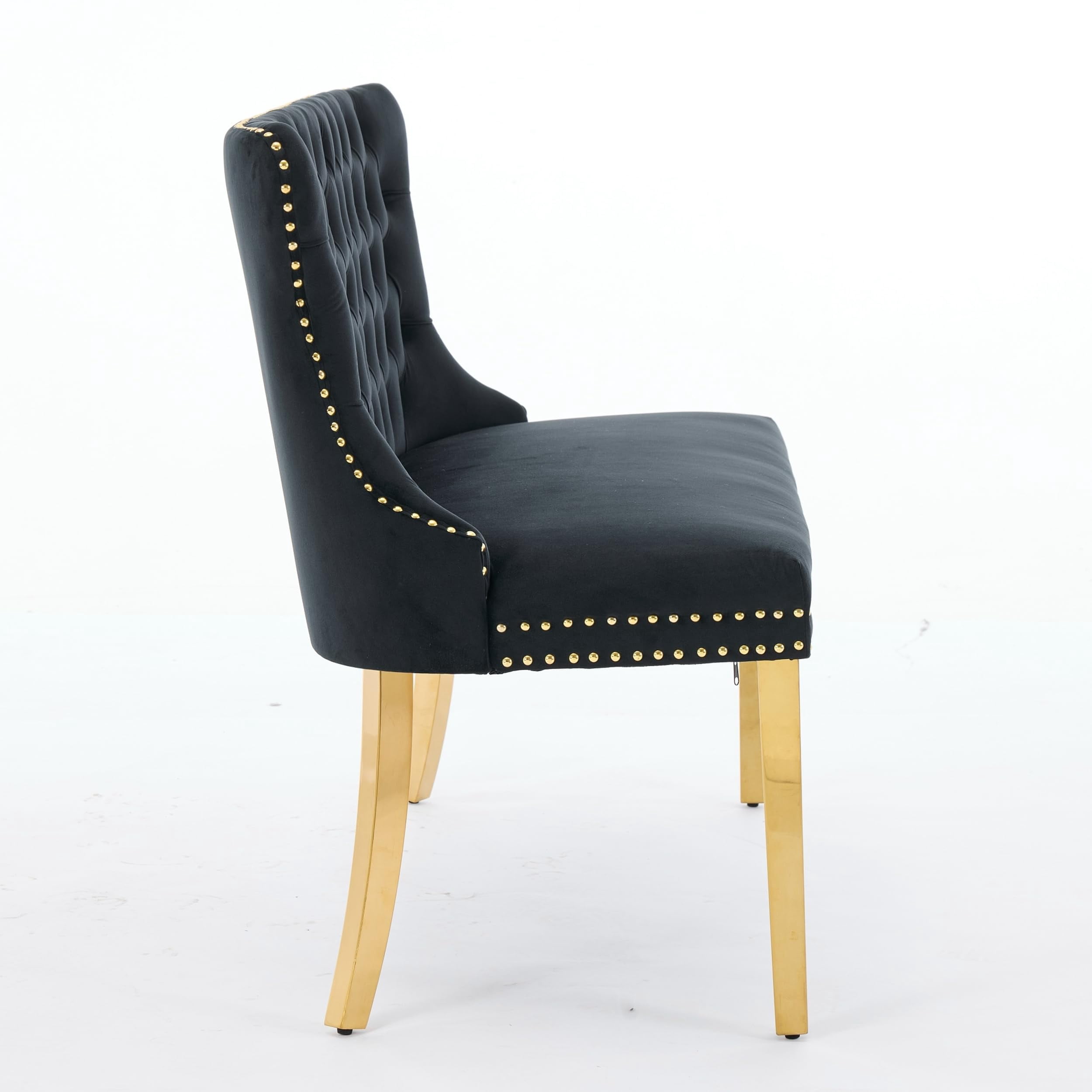 Black Velvet Double Dining Loveseat Bench, Tufted 2-Seat Kitchen & Dining Seating with Wing Back, Handmade Button Craft, Gold-Plated Steel Legs, Mid Century Modern Style