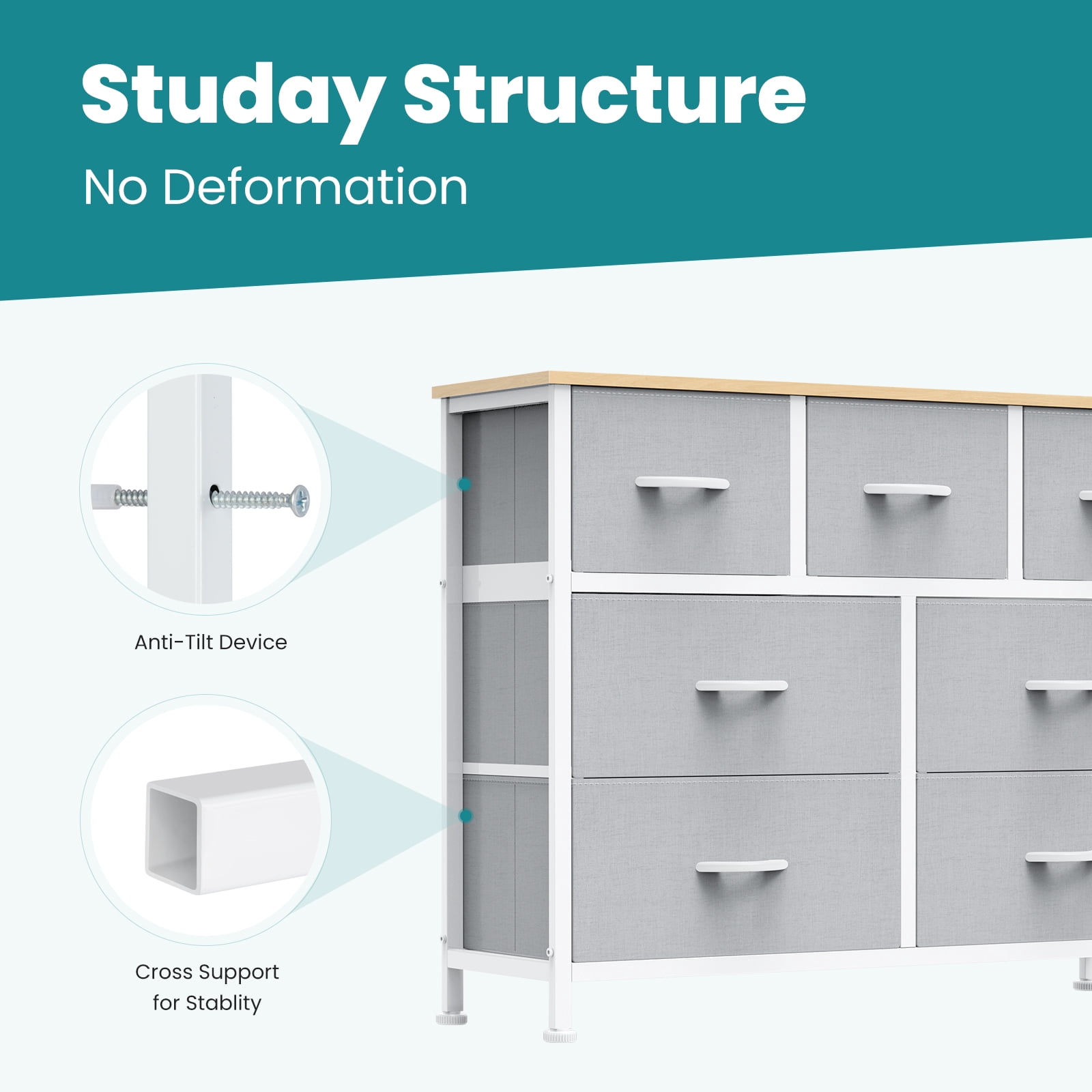 SWEETCRISPY Fabric Dresser With 7 Drawers, Storage Chest For Bedroom, Closet, Living Room, Hallway - Available In Gray