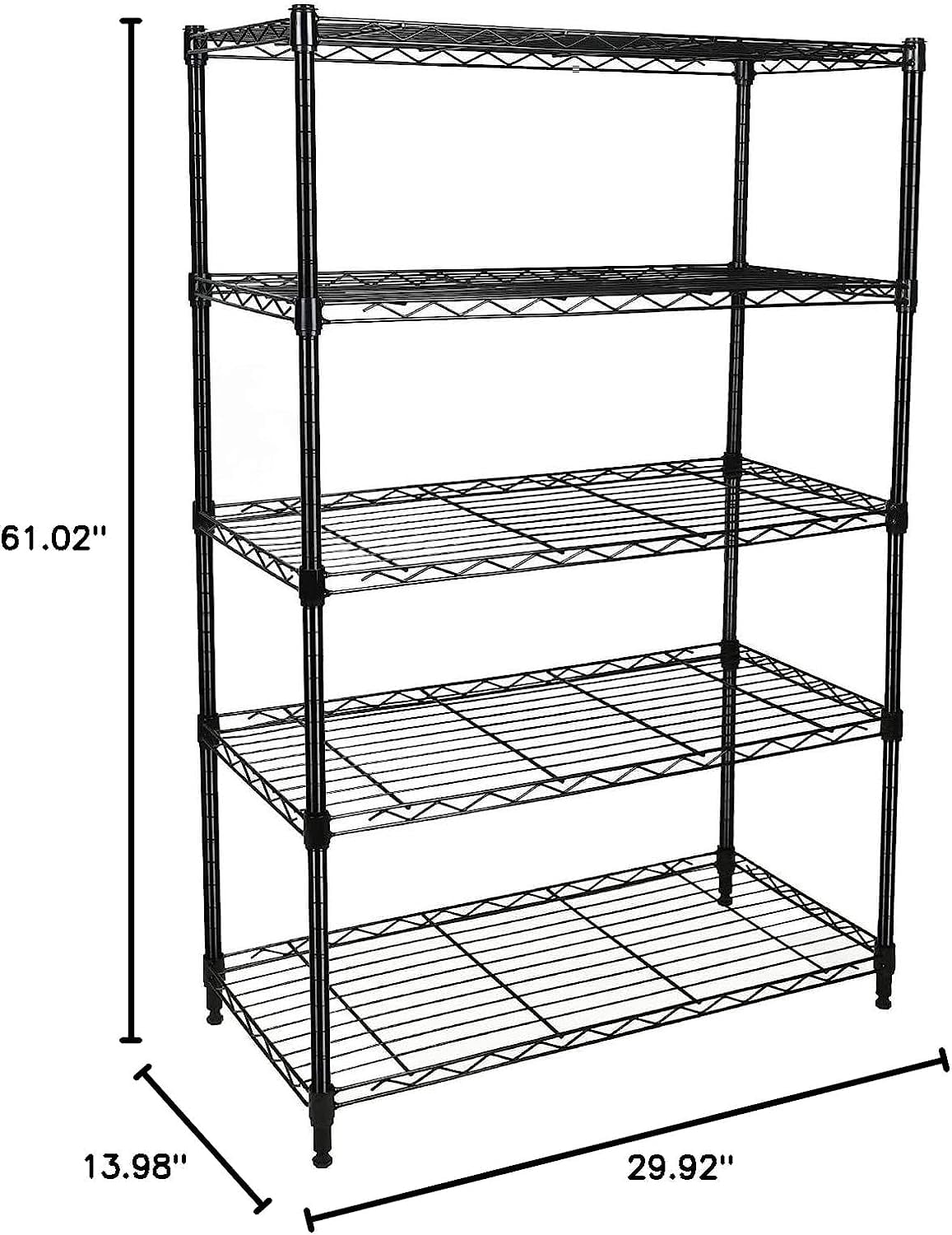 Simple Deluxe Heavy Duty 5-Shelf Shelving Unit with Wheel and Adjustable Feet, 29.92" D x 13.98" W x 62.99" H, Black