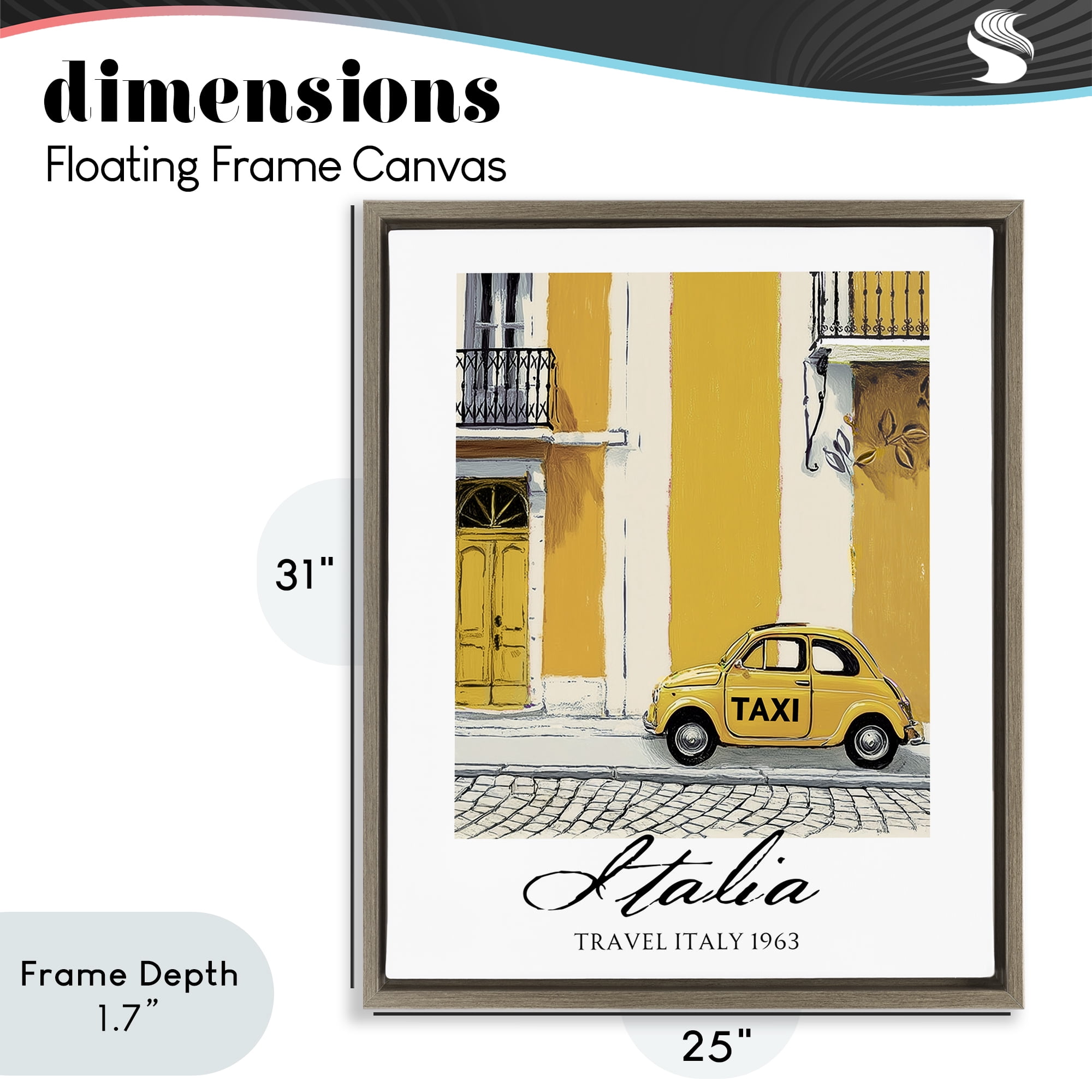 Stupell Industries Travel Italia Taxi Brown Framed Floater Canvas Wall Art, design by Annabelle Hall