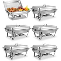 EVGTTI 6 Pack 8 QT Chafing Dish High Grade Stainless Steel Chafer Complete Set, Silver Food Wamer with Half Size Food Pan, Metal Handle for at least 8 People