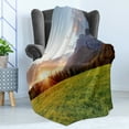 thumbnail image 4 of Rural Soft Flannel Fleece Throw Blanket, Nature Landscape Image of Sunrise Over Meadow and Snowy Mountains at Slovakia, Cozy Plush for Indoor and Outdoor Use, 60" x 80", Multicolor, by Ambesonne, 4 of 5