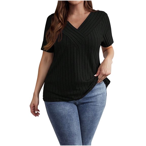 Bosfbaoi Womens Summer T-Shirts Short Sleeve V Neck Dolman Tops with Side Shirring Loose Fit Shirts Spring Fashion