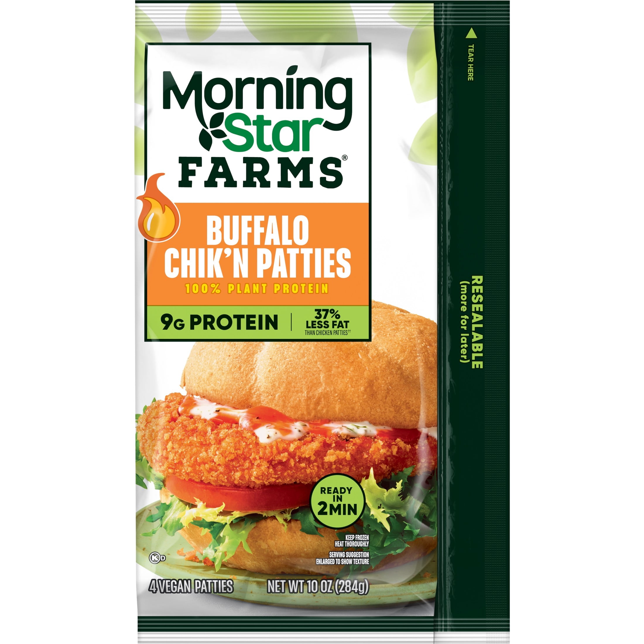 MorningStar Farms Buffalo Plant Based Chik'n Patties, Vegan Chicken, 10 oz, 4 Count Bag