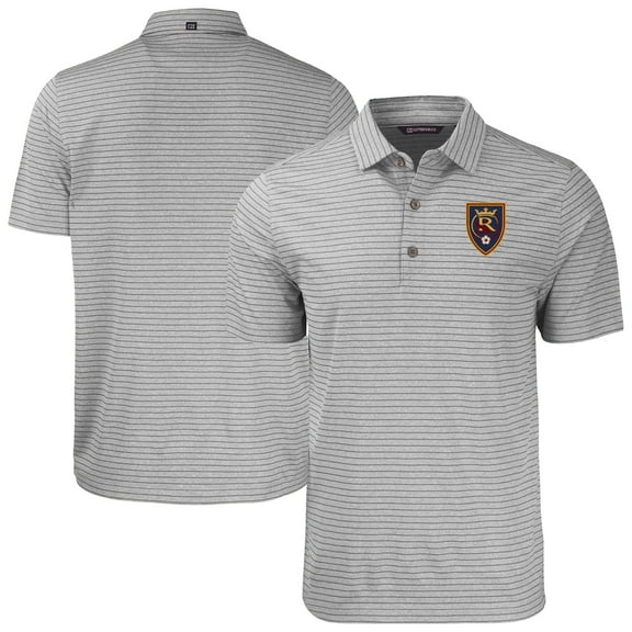 Men's-Cutter & Buck  Heather Gray Real Salt Lake Forge Eco Heather Stripe Stretch Recycled Polo