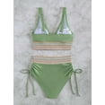 thumbnail image 4 of Women Tummy Control Swimsuits Color Block Two Piece Drawstring Bathing Suit Light Green L, 4 of 7