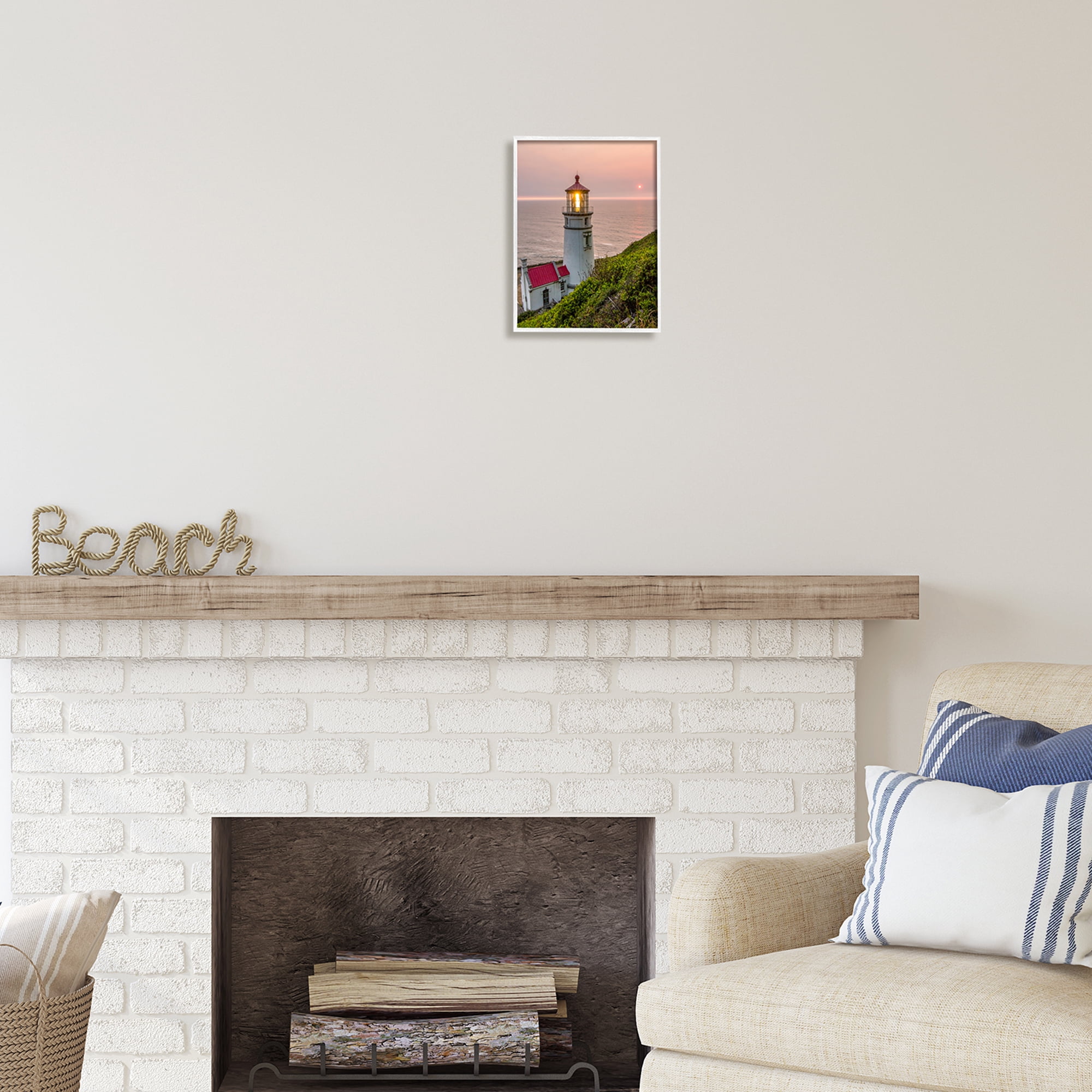 Stupell Industries Lighthouse at Sunset Nature Photography White Framed Art Print Wall Art, 11 x 14