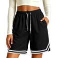thumbnail image 5 of Uaswgudfs Women's Athletic Shorts - Drawstring Waist Striped Hem with Pockets Casual Summer Gym Shorts, 5 of 8