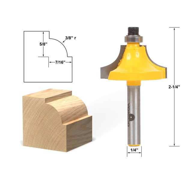 Round Over Beading Edging Router Bit 3/8" Radius 1/4" Shank