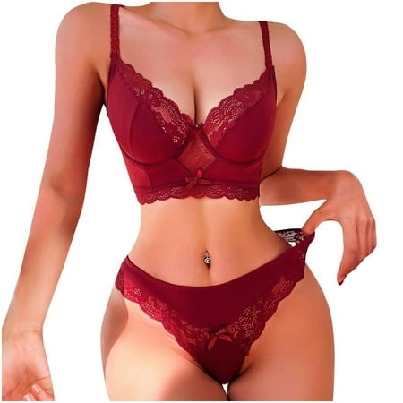 GENGING Lingerie for Women Fashion Women Nightwear SexyLingerie Corset Lace Floral Bralette Bra Two Piece Underwear Tops+Briefs Suit