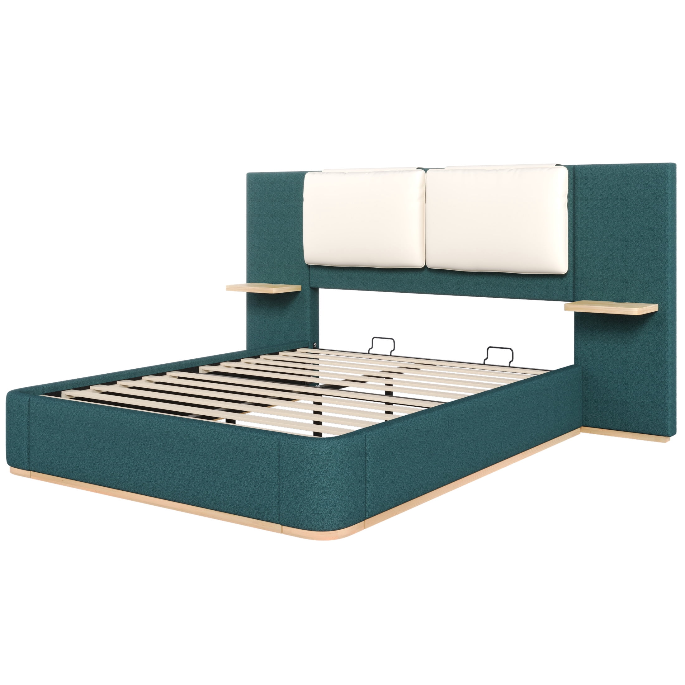 Christopher Knight Home Queen Upholstered Platform Bed Frame with PU Cushioned Headboard, Green+Beige