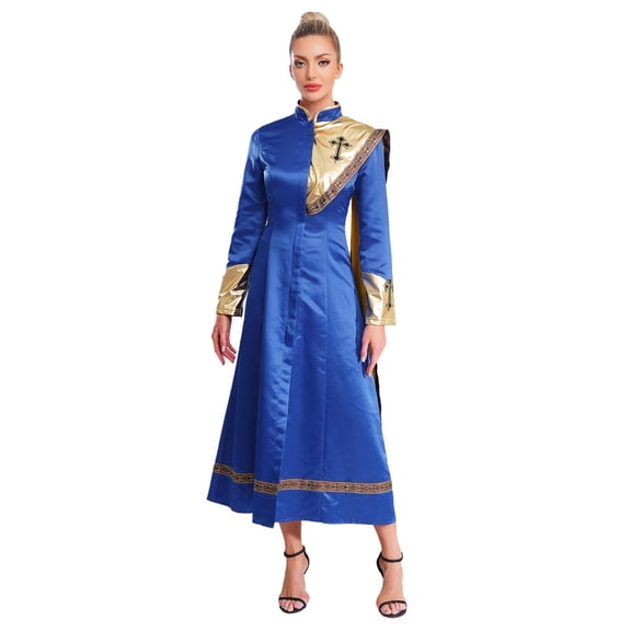 Hansber Women Liturgical Praise Dance Dresses Lyrical Dancewear Full Length Minister Pastor Robe Royal Blue XXL