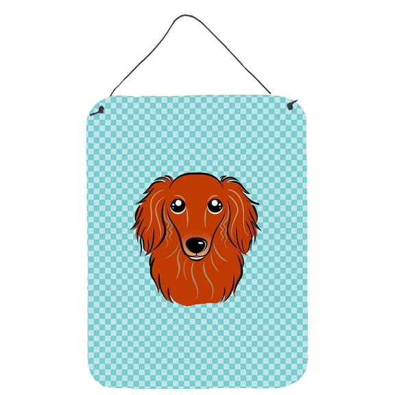 Caroline's Treasures BB1152DS1216 Checkerboard Blue Longhair Red Dachshund Wall or Door Hanging Prints, 12x16,