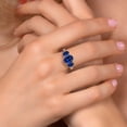thumbnail image 4 of Gem Stone King 925 Sterling Silver Oval Blue Created Sapphire 3 Stone Engagement Ring for Women (3.51 Cttw, Available in Size 5, 6, 7, 8, 9), 4 of 6