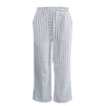 thumbnail image 4 of VEKDONE Striped Straight Trousers for Women High Waisted Drawstring Wide Leg Long Pants Elastic Waist Loose Fit Palazzo Pants with Pockets Light Blue M, 4 of 5