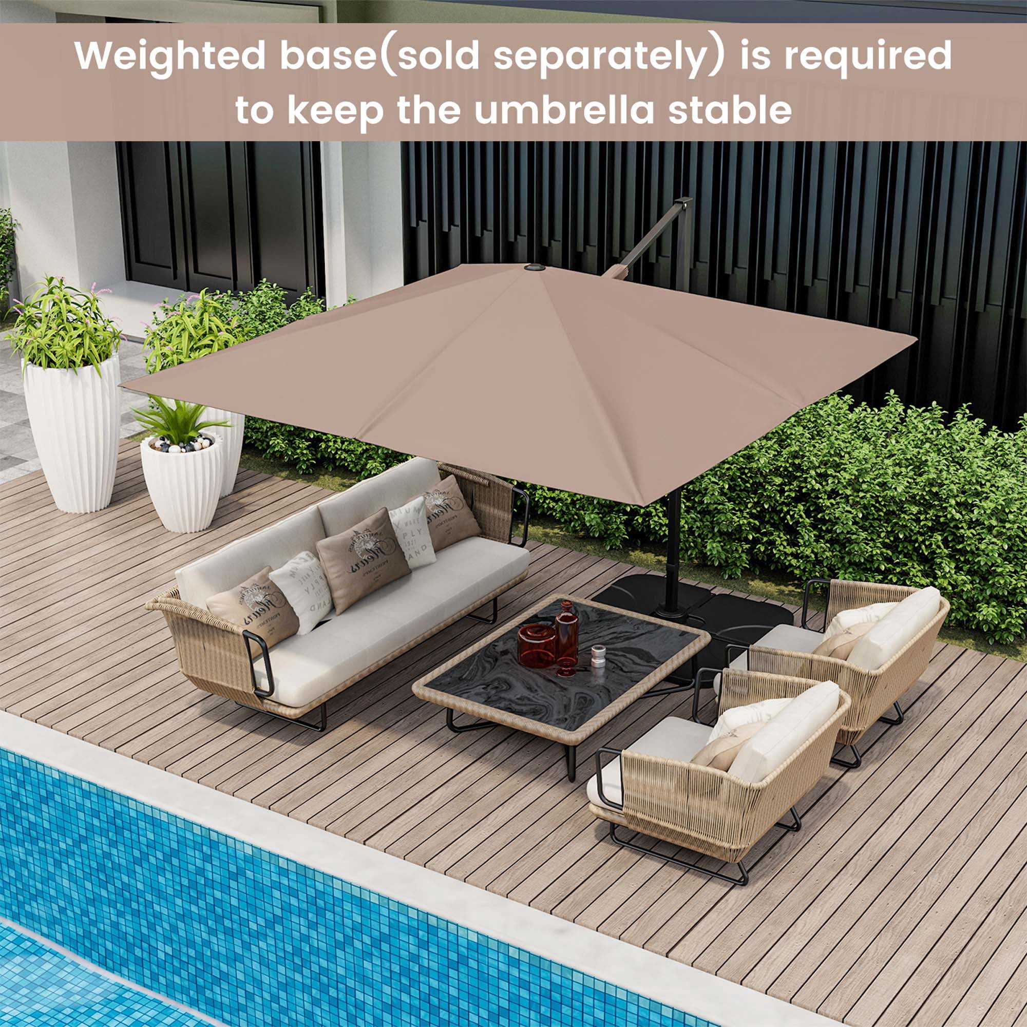 Costway 98.40" Coffee Square Cantilever Patio Umbrellas, Heavy Duty Frame