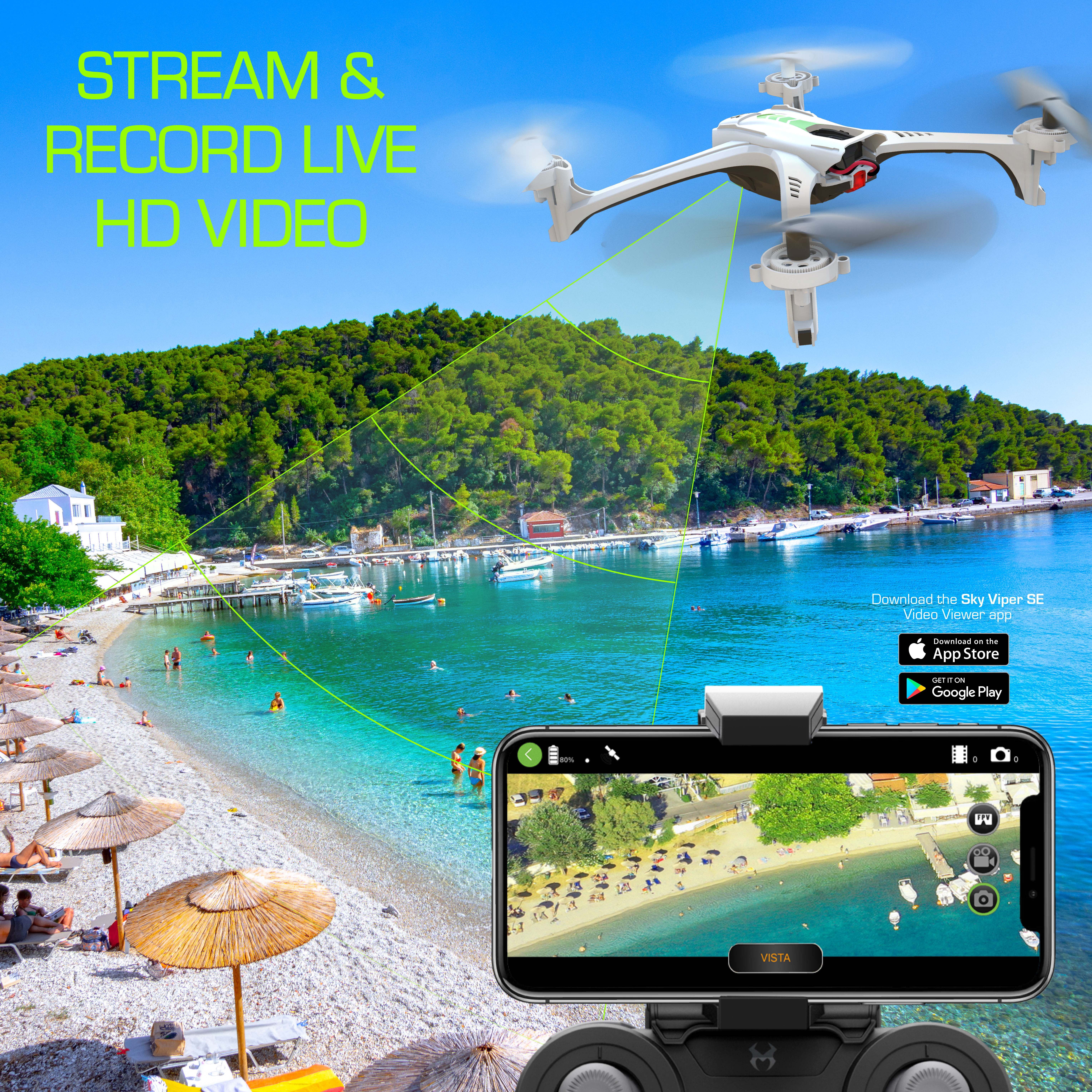 Sky Viper Vista HD Video RC Drone, Stream and Record, Optical Flow, Rechargeable Battery