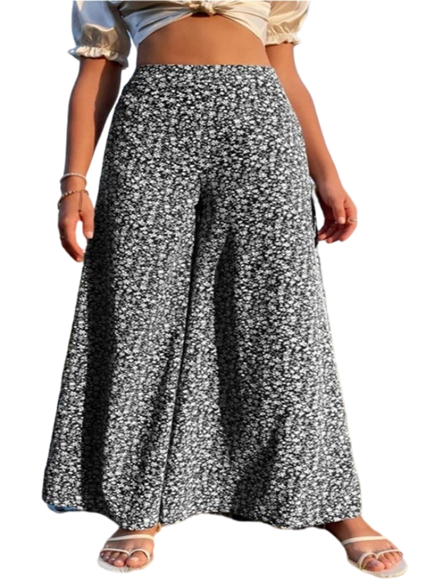 Paille Summer Casual Bottoms Pant for Women Floral Print Lounge Daily Wear  Palazzo Pants High Waist Holiday Trousers - Walmart.com