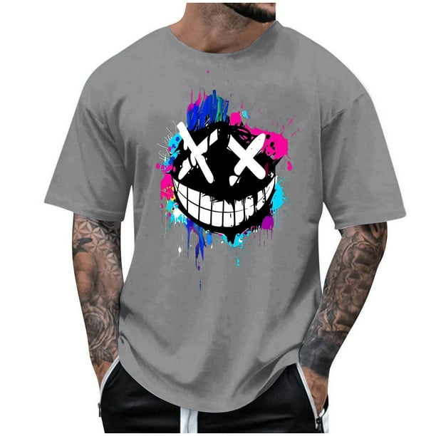 Camisetas de Cuello de la Tripulación de los Hombres de la Moda de Verano Casual Cuello Redondo Impreso Superior, Secado Rápido Camisa Transpirable para Deportes