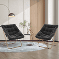 thumbnail image 3 of MoNiBloom Folding Saucer Chair Set of 2, Oversized Faux Fur Lounge Reading Seat with Thick Padded Metal Frame, for Bedroom Living Room, Black, 3 of 9