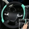 thumbnail image 6 of CAR GRAND Leather Steering Wheel Cover and Waterproof Car Floor Mats,Microfiber Universal Car Combo Fit for 95% Sedan,SUV,Cars,14.5-15inch Sporty Anti-Slip Safety Comfortable Design(Black&Mint), 6 of 8