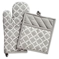 thumbnail image 2 of DII Modern Style Cotton Lattice Oven Mitt and Potholder Set in Gray, 2 of 4