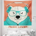 thumbnail image 1 of Polar Bear Tapestry, Portrait of Music Lover Hipster Grizzly Bear with Headphones, Fabric Wall Hanging Decor for Bedroom Living Room Dorm, 5 Sizes, Sea Green Coral, by Ambesonne, 1 of 1