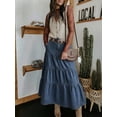 thumbnail image 3 of EMMIOL Women's High Waisted Tiered Denim Maxi Skirt Vintage A-Line Swing Jean Skirt with Pockets Casual Boho Style, 3 of 10