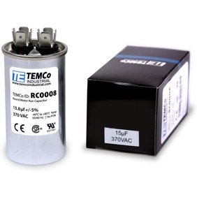 TEMCo 15 uF Run Capacitor CBB65, 15 MFD, 370V, Round, 50/60Hz