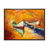 Designart 'Little Boat During Warm and Orange Evening' Nautical & Coastal Framed Canvas Wall Art Print