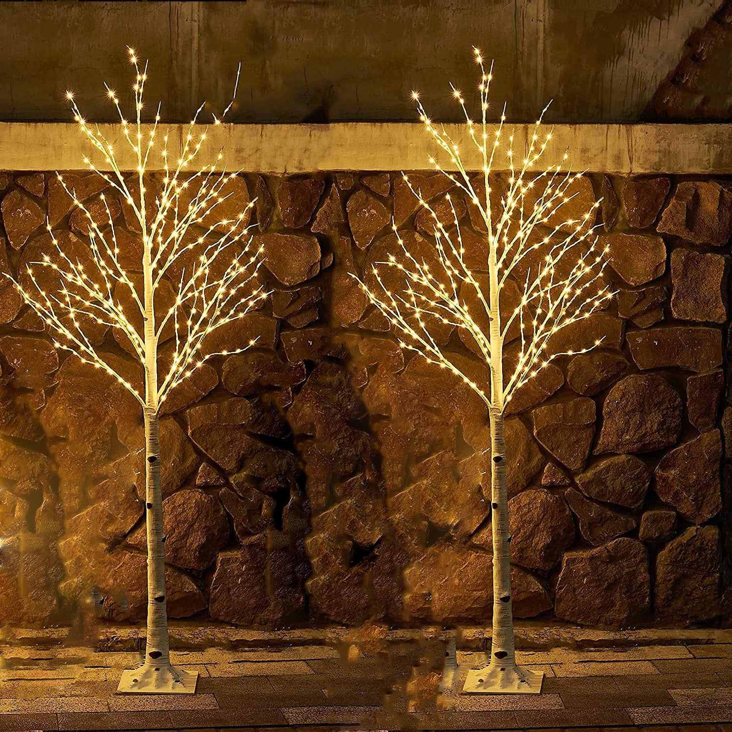 White Birch Tree with Lights Set Christmas Tree Lights Combo Kit