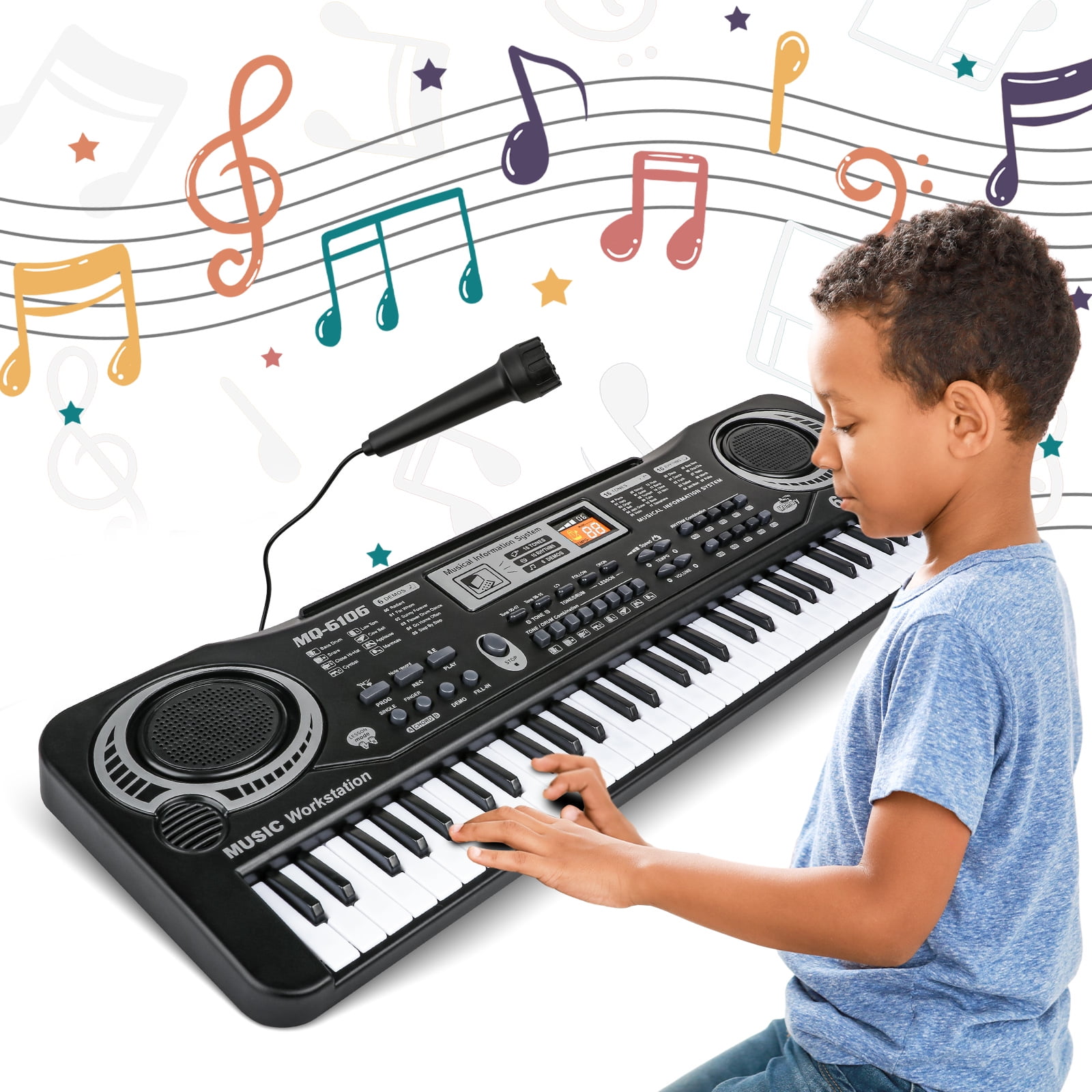 Beefunni Piano Toys Keyboard for Kids 5-12 Years, 61 Keys with Microphone, Electronic Musical Interactive Teaching Piano Keyboard for Boys Girls, Chirstmas Gift for Kids 5 6 7 8 - 12+