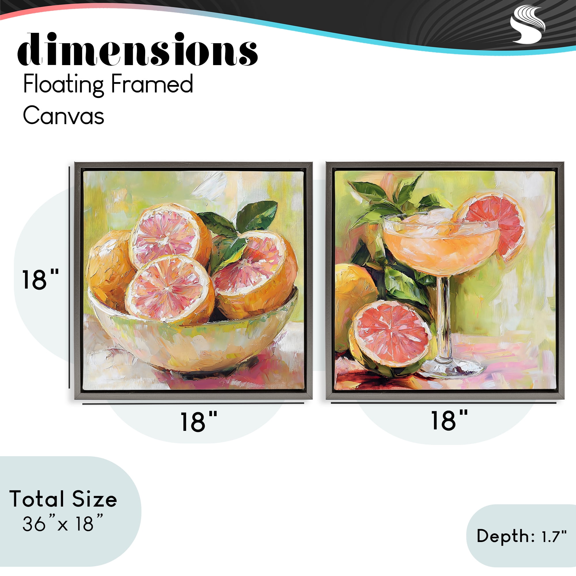 Stupell Industries Grapefruit Bowl & Cocktail 2 Piece Gray Framed Floater Canvas Set, design by Riley B