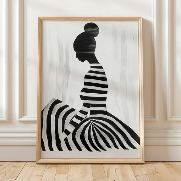 Black And White Abstract Woman Art, Modern Art Print, Striped Minimalist Female Silhouette, Wall Decor Wall Art, Modern Wall Decor, 8x12 UNFRAMED