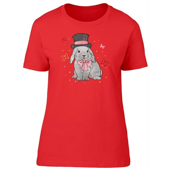 Rabbit With Bowtie & Hat T-Shirt Women -Image by Shutterstock, Female XX-Large