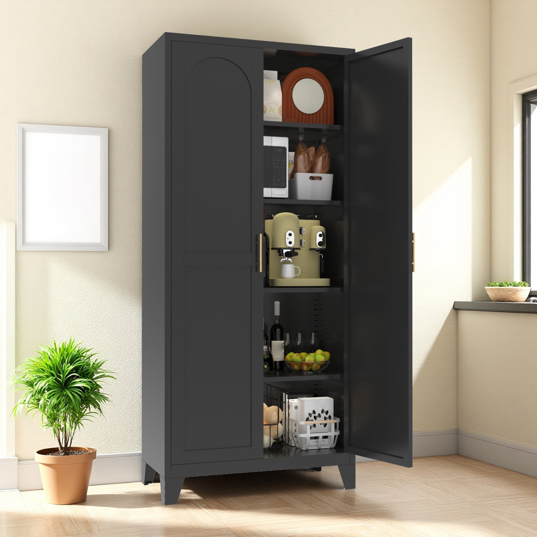 Amkui 70" Tall Metal Storage Cabinet with Lockable Doors & Adjustable Shelves, Kitchen Pantry Cabinet, Tools Clothes Garage Storage Cabinet for Home Office