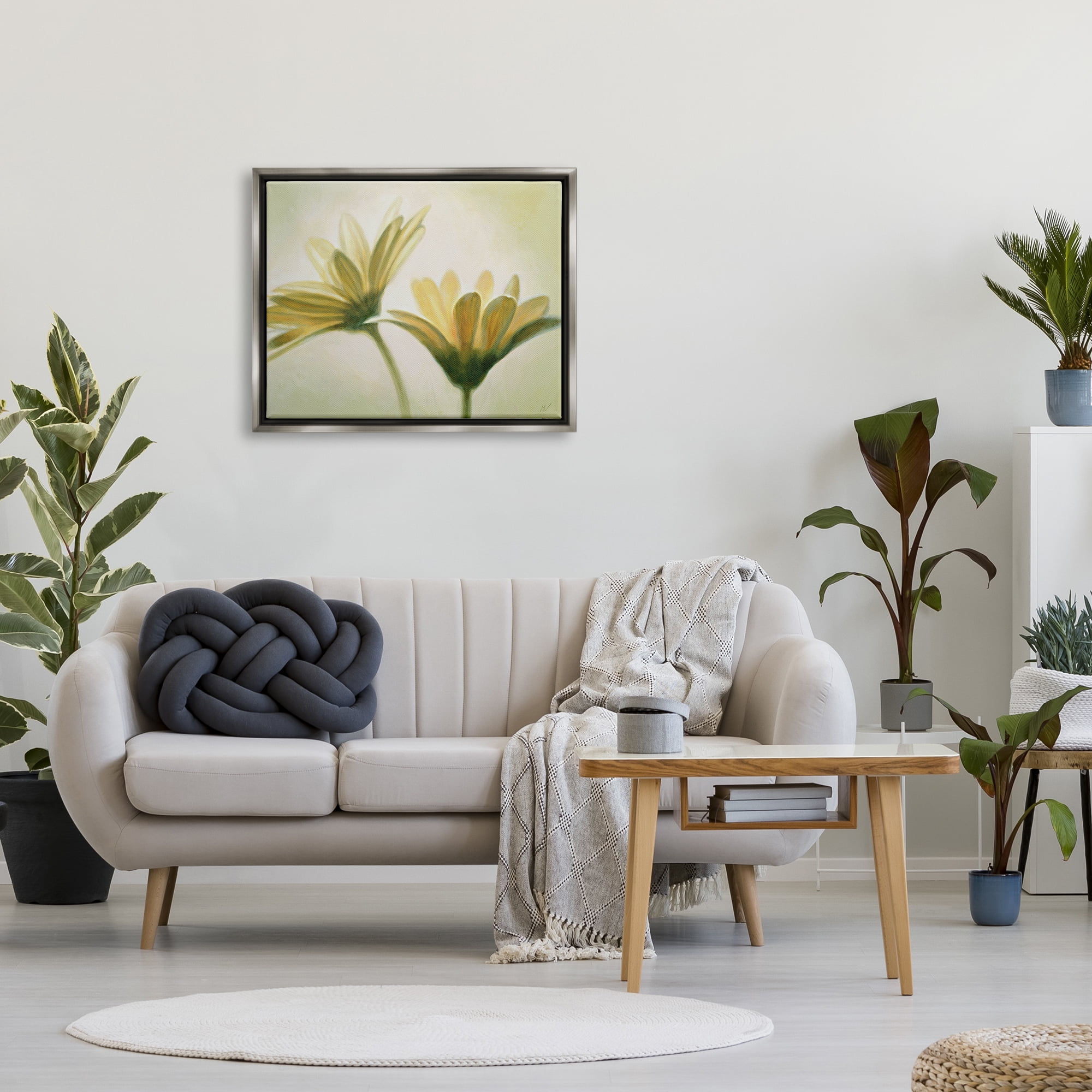 Stupell Industries Two Daisies Painting Botanical & Floral Painting Gray Floater Framed Canvas Art Print Wall Art, 31 x 25
