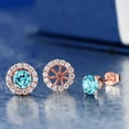 thumbnail image 2 of Gem Stone King 1.69 Ct Round Swiss Blue Topaz 18K Rose Gold Plated Silver Earrings, 2 of 3
